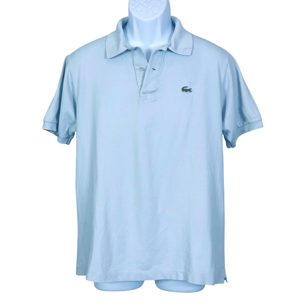 Lacoste Mens Vintage Made in France Light Blue Pique Cotton Polo | Size L (5) - Picture 2 of 6